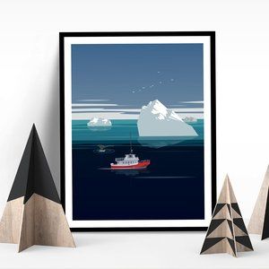Iceberg and Boat - Digital Art Poster Print - East Coast